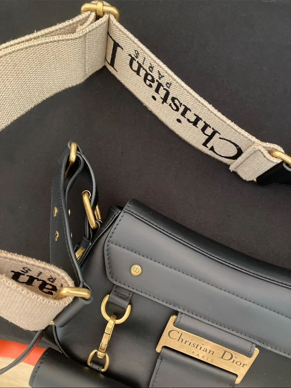 Dior Black Leather Crossbody / Shoulder Bag with Gold Hardware